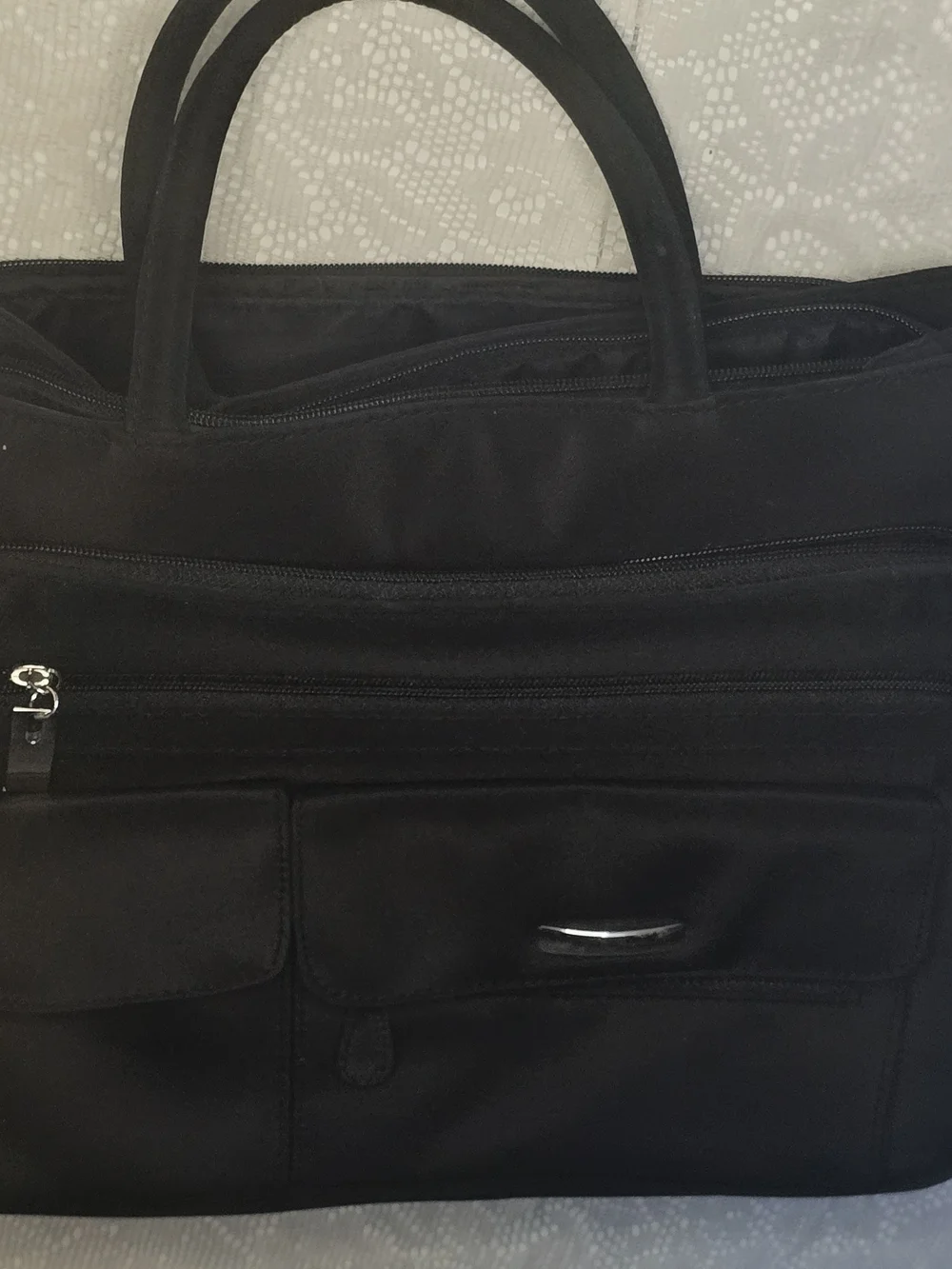 ​Multi-Pocket Black Nylon Organizer Briefcase Messenger Crossbody Bag